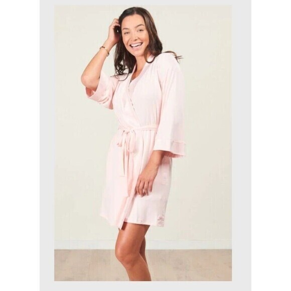 Faceplant Dreams Bamboo Kimono Robe‎ Pink Small/Medium Sexy Silky Bathe Luxury - Picture 1 of 11